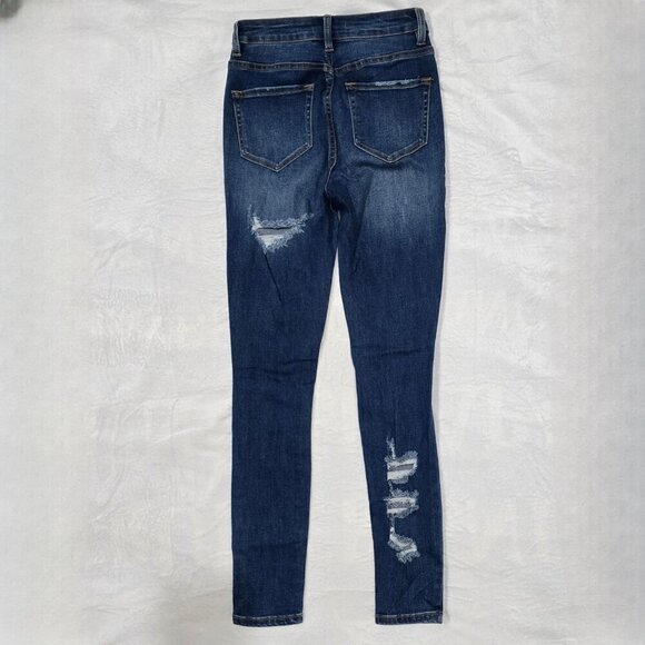 Nature Denim ✦ Distressed Skinny Jeans ✦ Mid-Rise Dark Wash Ripped Details Sz 25 - Picture 3 of 14